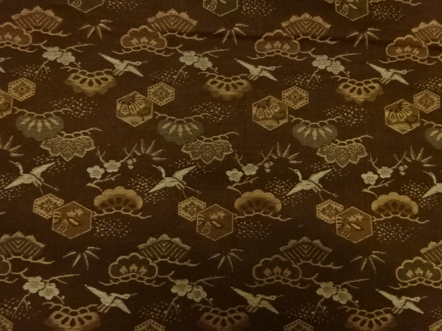 アンティーク　鶴に松竹梅模様織出し丸帯（材料）